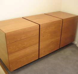 Burmese Teak Veneer Cabinet With Mitred Finger Pull