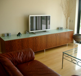 Free Standing Veneer Cabinet With Glass Top
